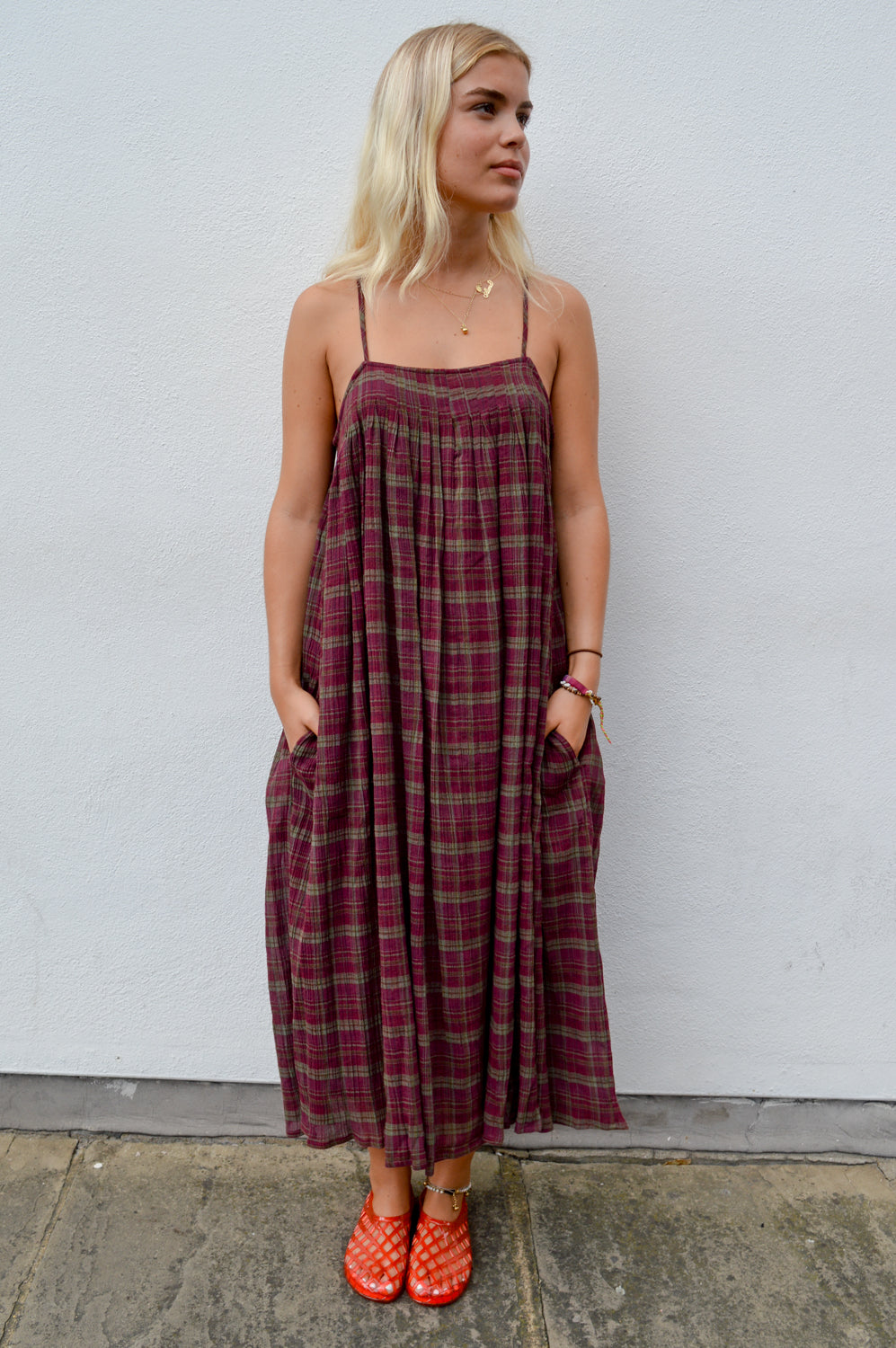Amente Check Pleated Cami Dress - The Mercantile London