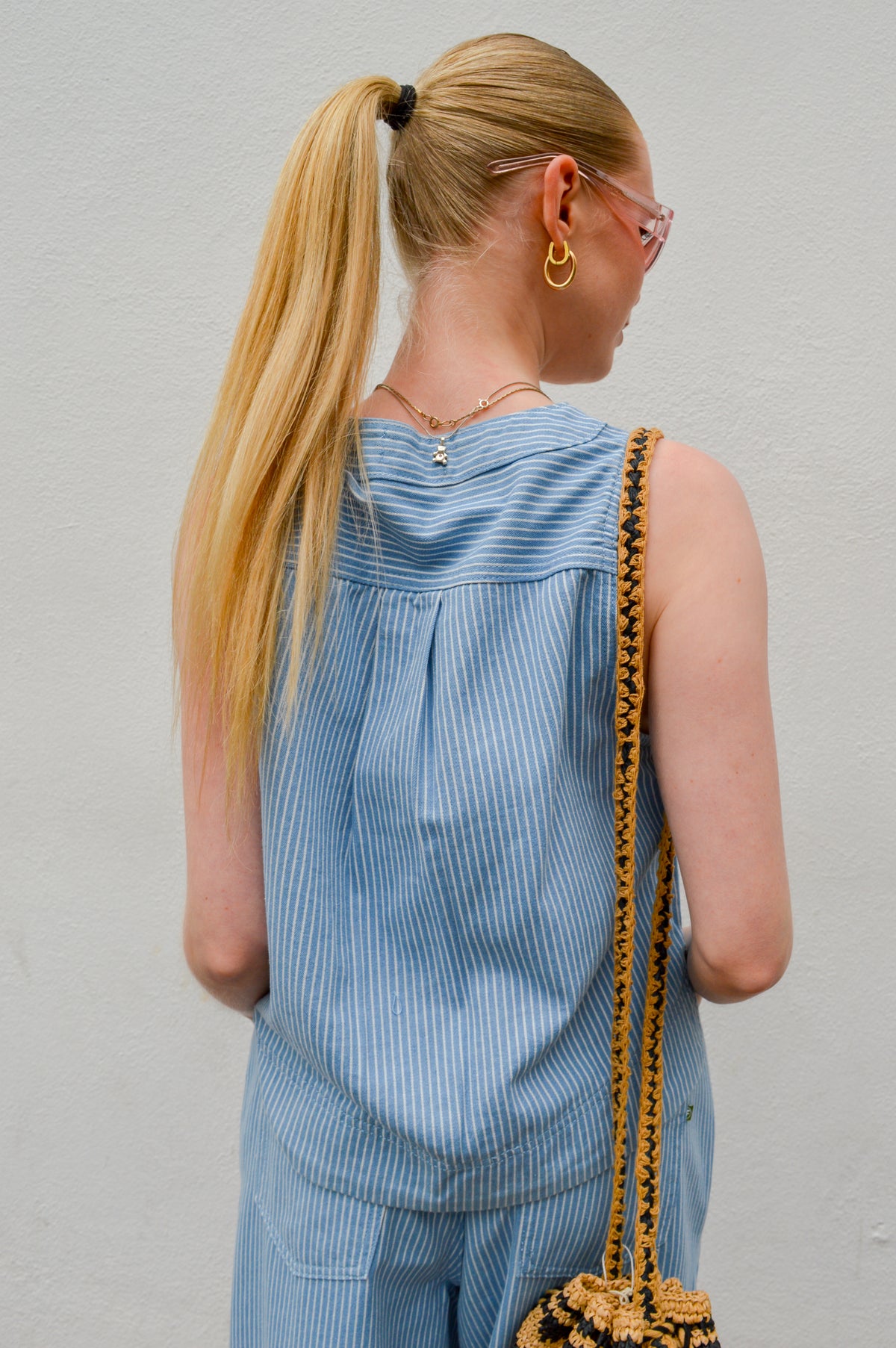 FRNCH Colza Striped Denim Sleeveless Vest - The Mercantile London