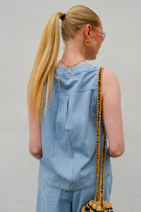 FRNCH Colza Striped Denim Sleeveless Vest - The Mercantile London