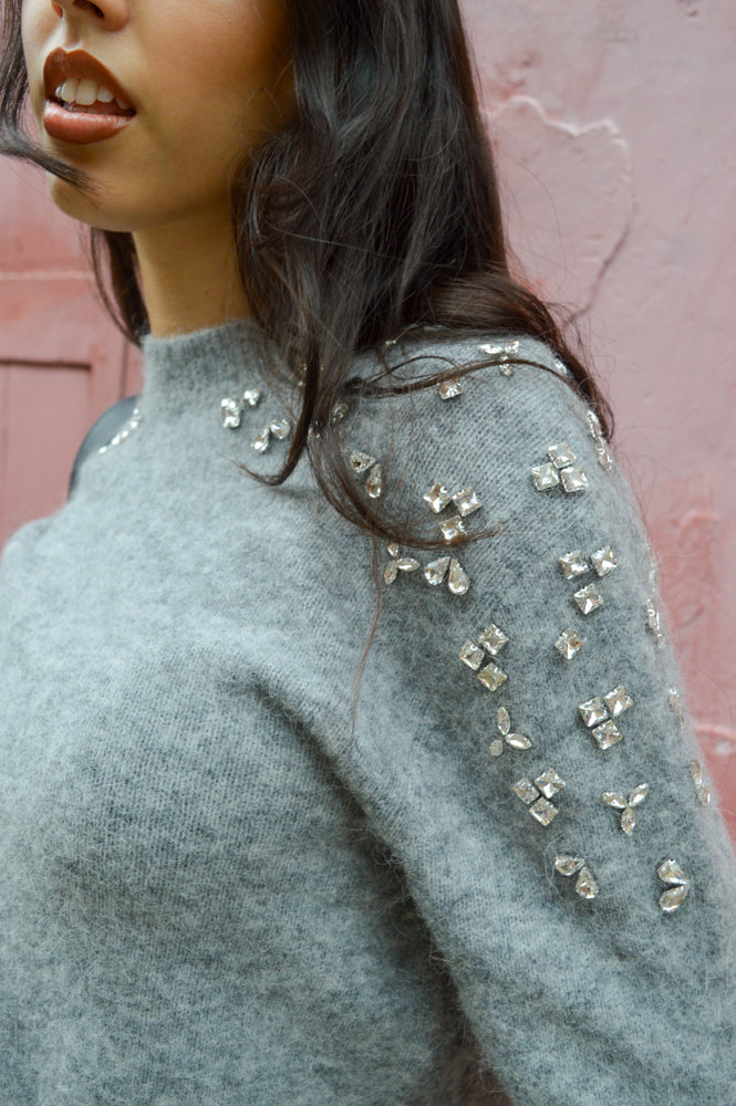 Second Female Sparkling Knit O-Neck Grey Melange Sweater - The Mercantile London