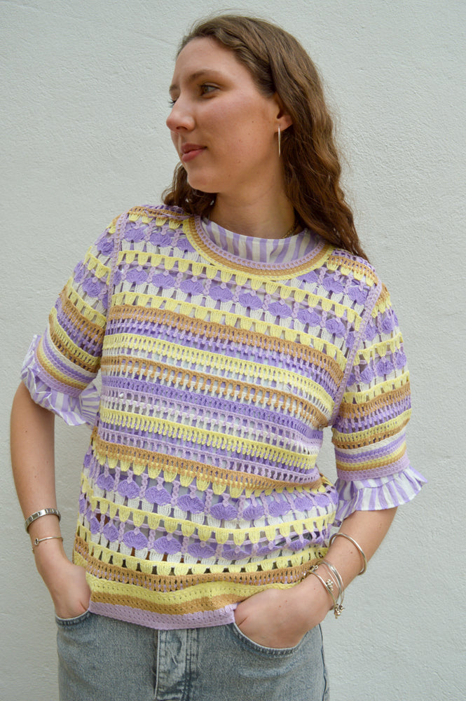 Yerse Multicolour Purple Crochet Sweater - The Mercantile London