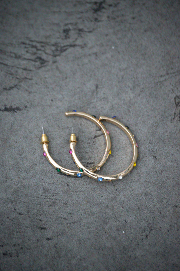 B.M.L Ginette Rainbow Stone Hoop Earrings - The Mercantile London