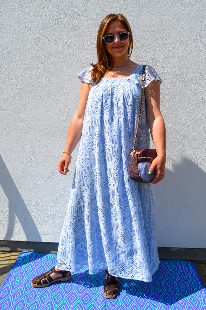 Lolly's Laundry Milan Dusty Blue Lace Midi Dress – The Mercantile London