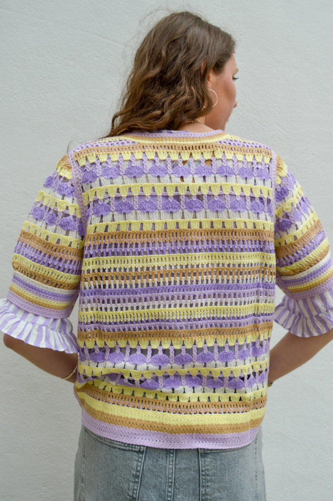 Yerse Multicolour Purple Crochet Sweater - The Mercantile London