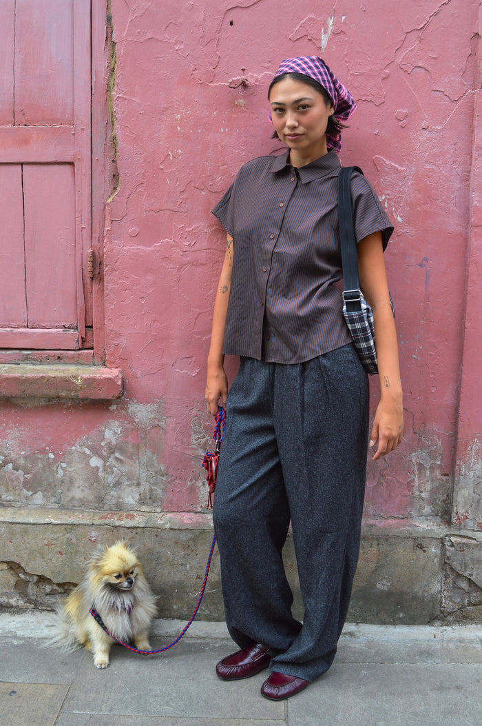 Object Sanja Grey Melange Wide Leg Trousers