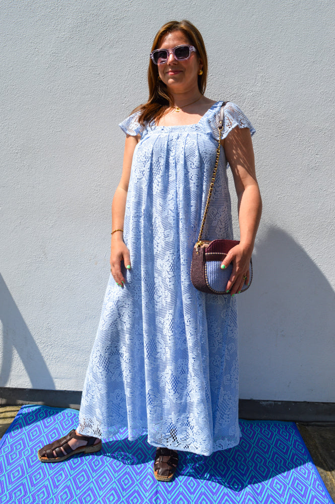 Lolly's Laundry Milan Dusty Blue Lace Midi Dress - The Mercantile London