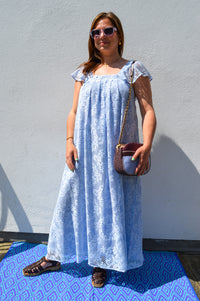 Lolly's Laundry Milan Dusty Blue Lace Midi Dress - The Mercantile London