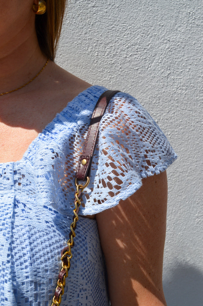 Lolly's Laundry Milan Dusty Blue Lace Midi Dress - The Mercantile London