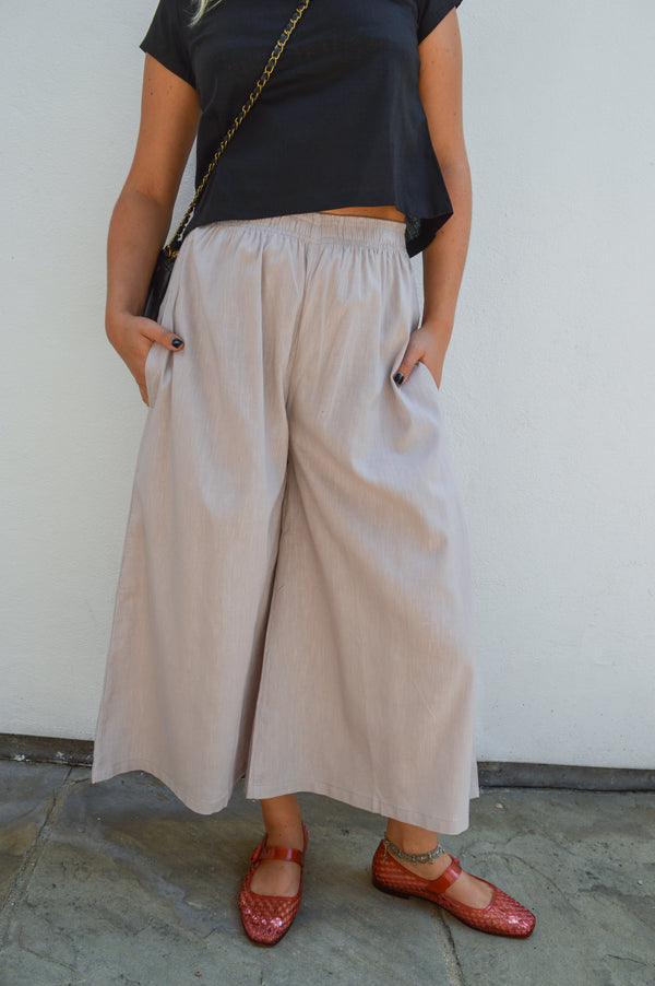 Artisans Of Humanity Beige Cropped Linen Culottes