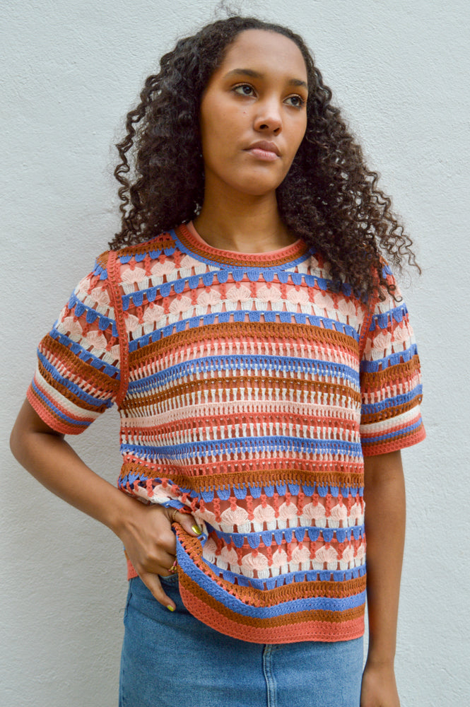 Yerse Multicolour Tile Crochet Sweater - The Mercantile London