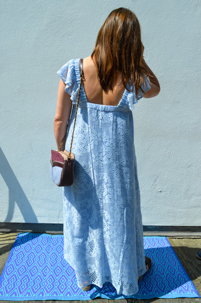 Lolly's Laundry Milan Dusty Blue Lace Midi Dress - The Mercantile London