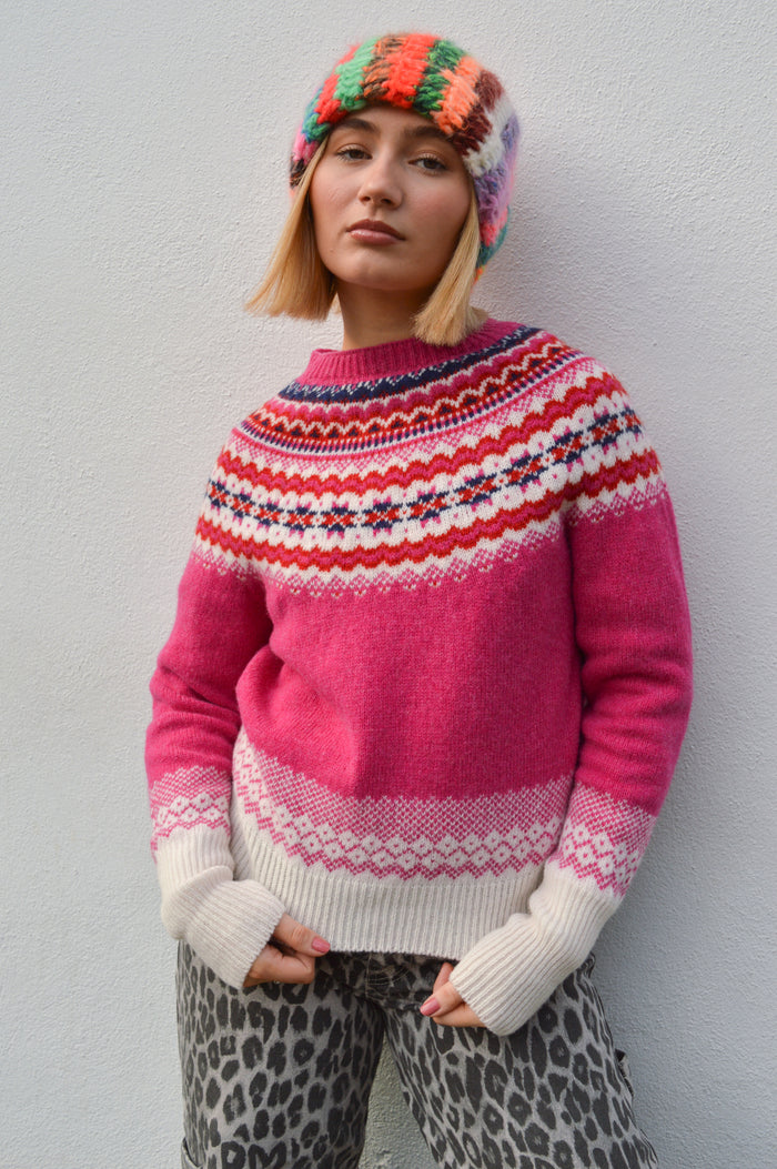 Lowie Caerphilly Fairisle Jumper in Pink - The Mercantile London