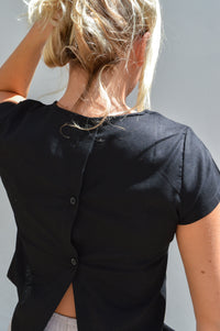 Artisans Of Humantiy Black Button-Back Top