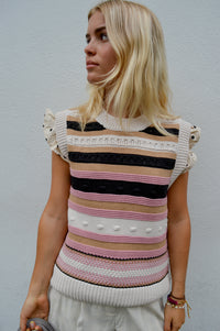 Object Arja Striped Knitted Vest - The Mercantile London
