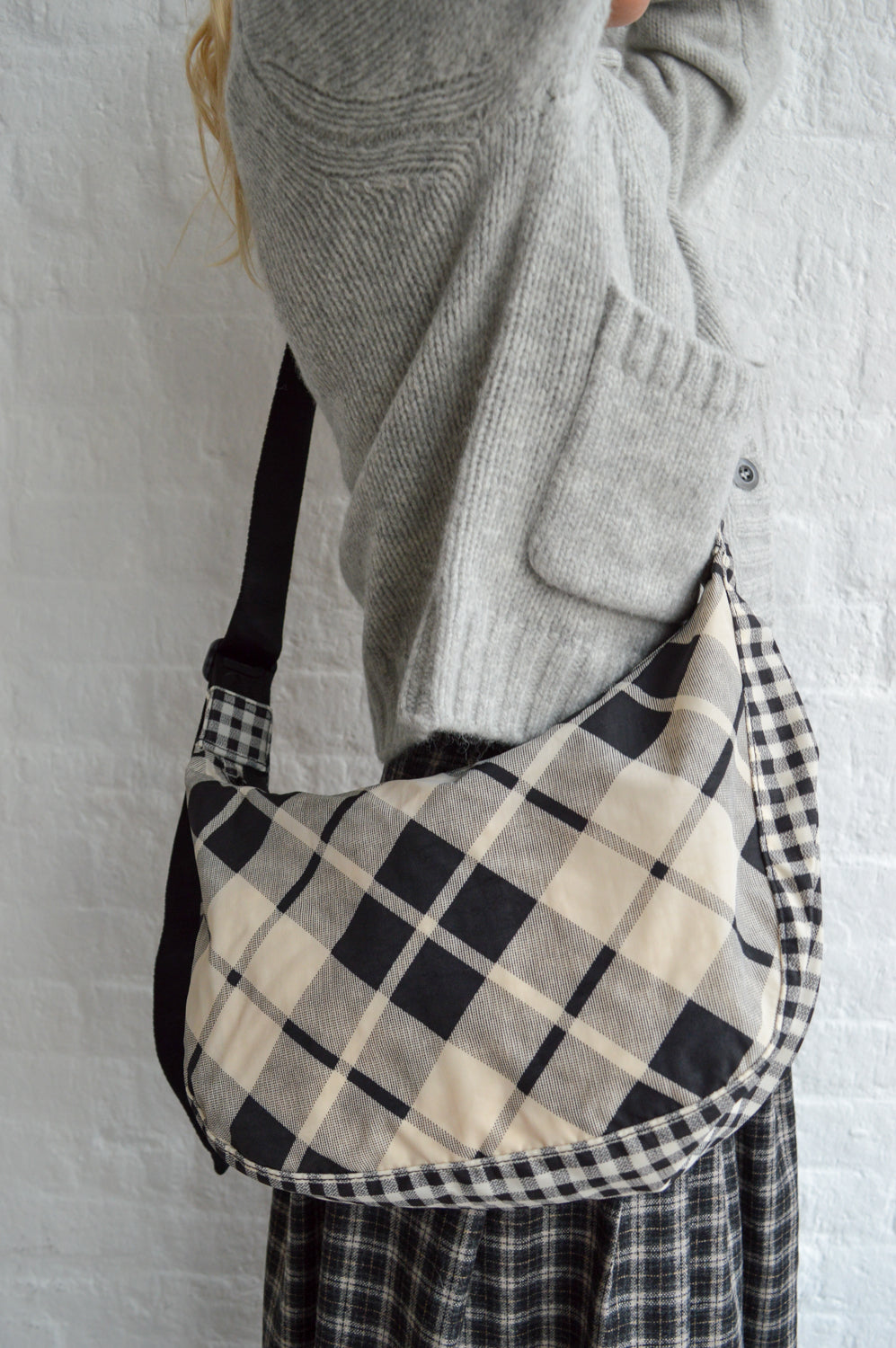 Baggu Medium Nylon Mixed Plaid Crescent Bag - The Mercantile London