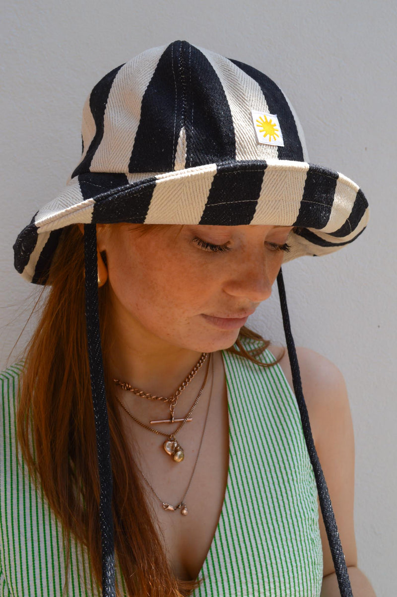 L.F. Markey Lyon Black Stripe Sun Hat - The Mercantile London