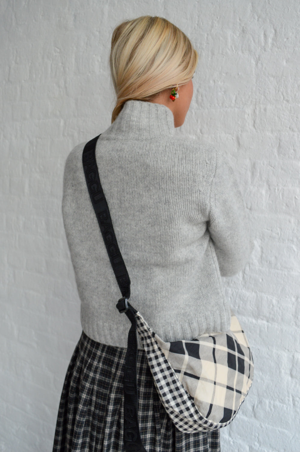 Baggu Medium Nylon Mixed Plaid Crescent Bag - The Mercantile London
