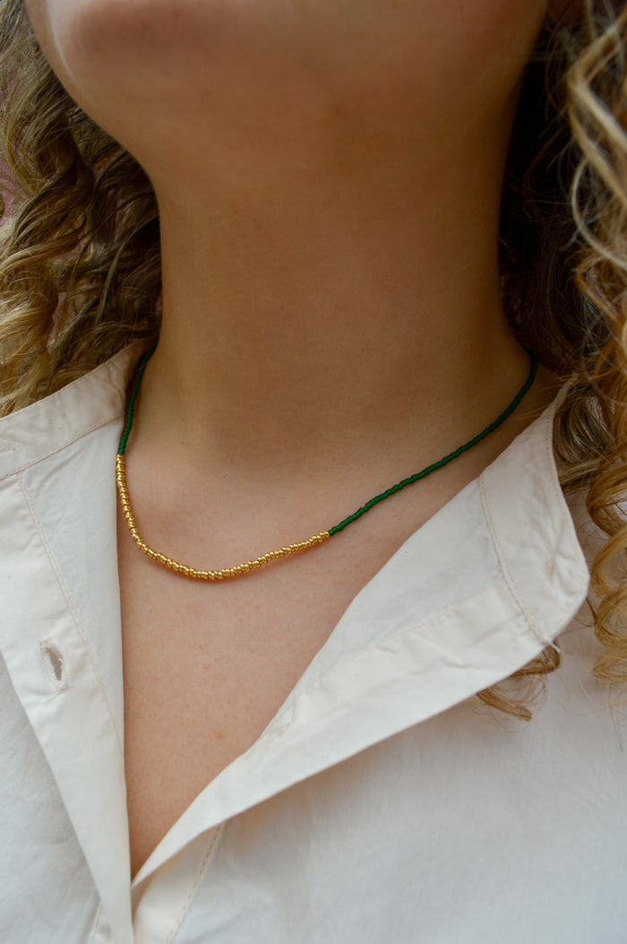 MAAS Muse Glass Miyuki Bead Emerald Necklace - The Mercantile London