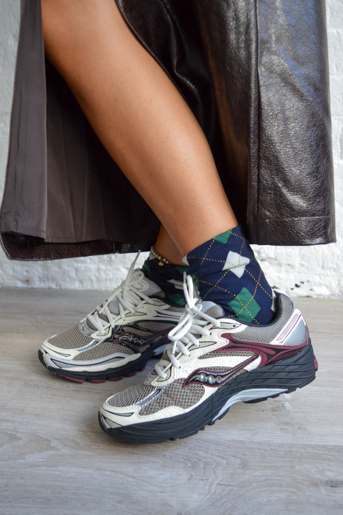 Saucony Progrid Omni 9 Tan & Maroon Trainers - The Mercantile London