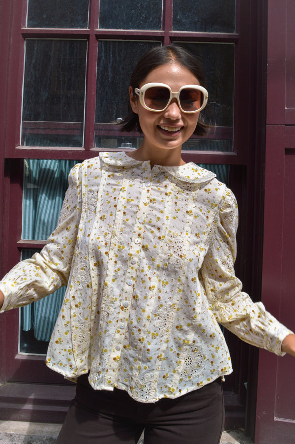 Amente Cream & Yellow Peter Pan Collar Shirt