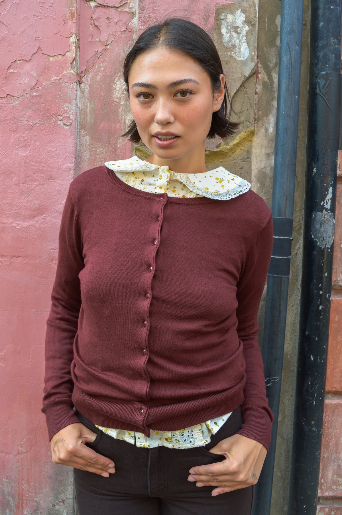 Fransa Zu Rum Raisin Cardigan