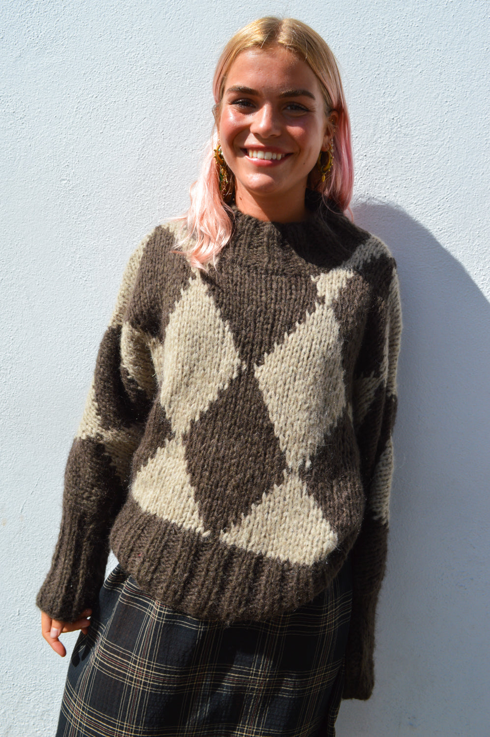 Dawn x Dare Erica Mocha Diamond Jumper - The Mercantile London