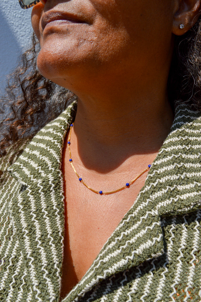 Shyla Venus Slim Lapis Necklace - The Mercantile London