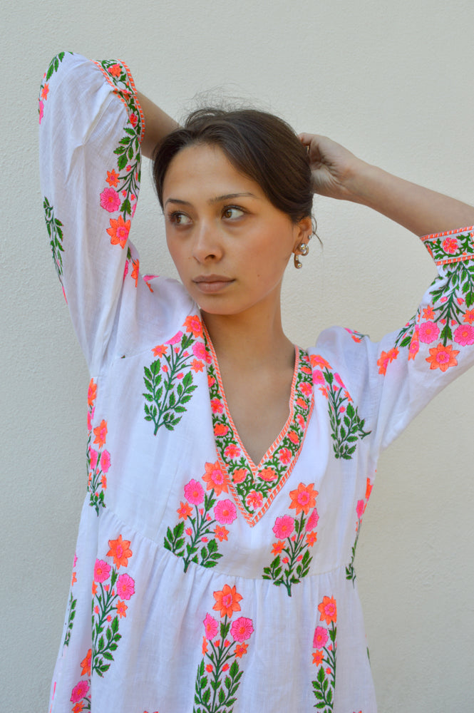 Pink City Prints Pushkar Neon Botanical Dress - The Mercantile London