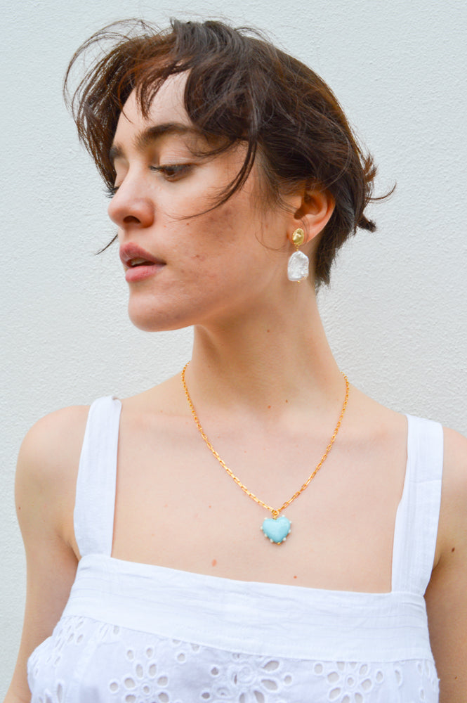 Sandralexandra Milagros Blue & Ivory Dot Heart & Link Chain Necklace - The Mercantile London