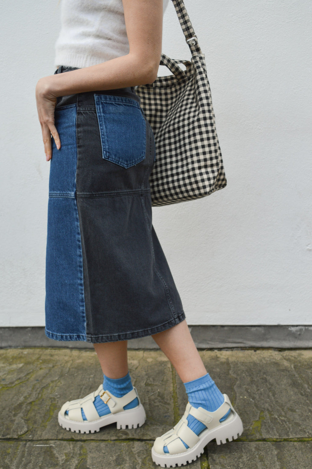 Stella Nova Black & Blue Denim Midi Skirt - The Mercantile London