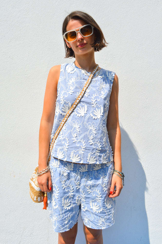 Object Mya Kentucky Blue Embroidered Shorts - The Mercantile London