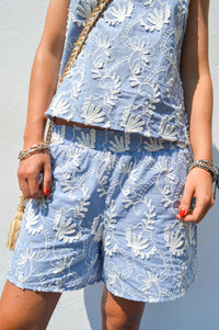 Object Mya Kentucky Blue Embroidered Shorts - The Mercantile London