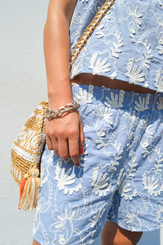 Object Mya Kentucky Blue Embroidered Shorts - The Mercantile London