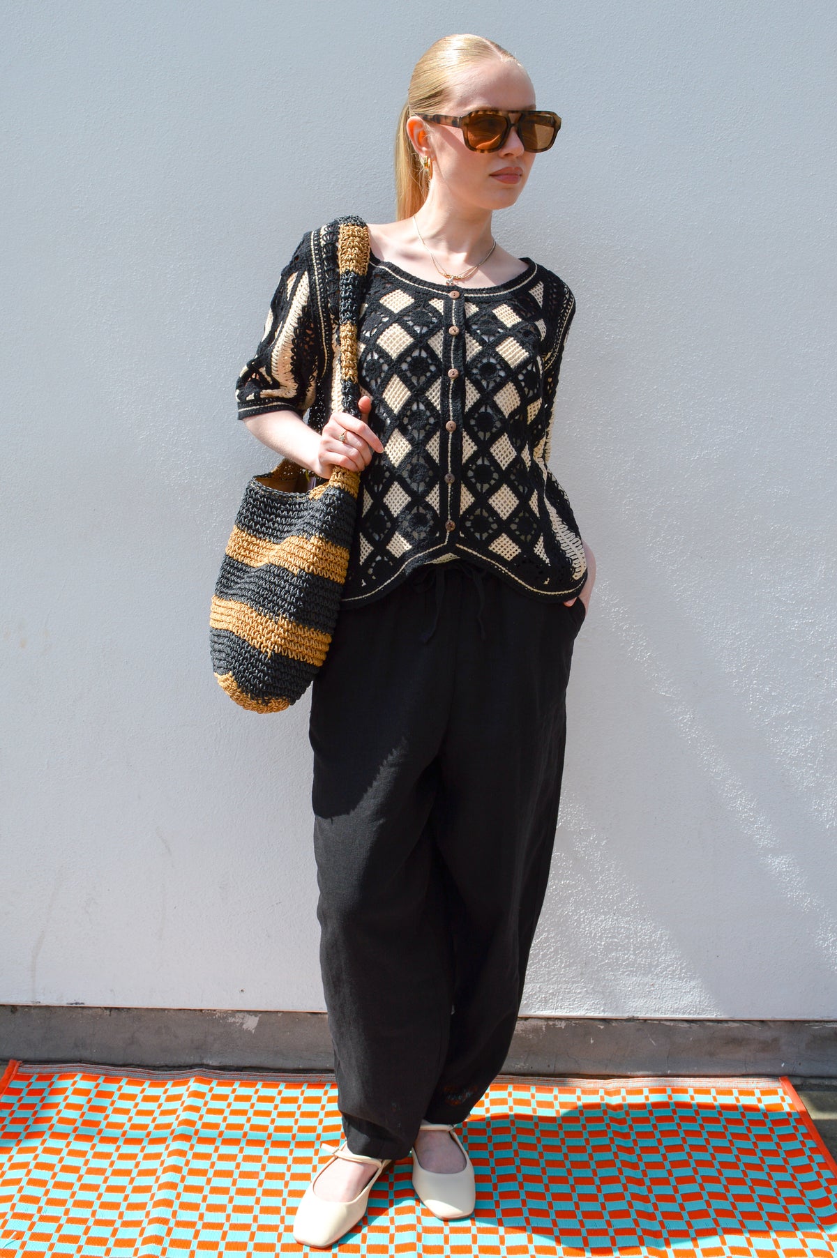 ICHI Linno Black Barrel Leg Trousers - The Mercantile London