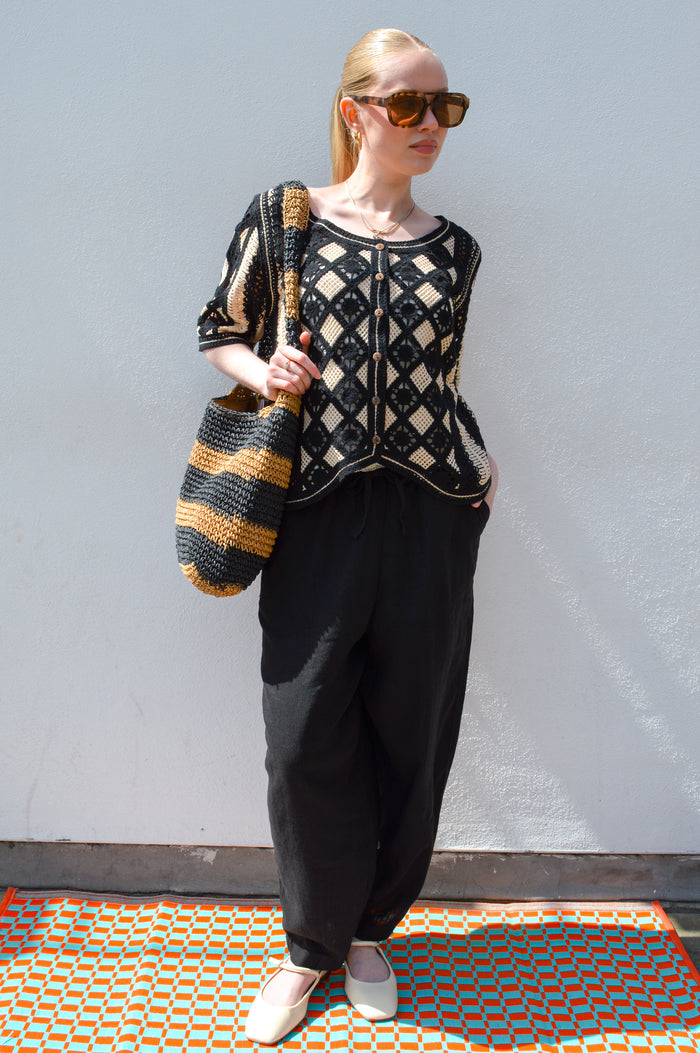 ICHI Linno Black Barrel Leg Trousers - The Mercantile London