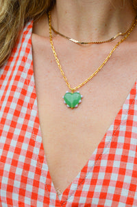 Sandralexandra Milagros Jade & Pink Dot Heart & Link Chain Necklace - The Mercantile London