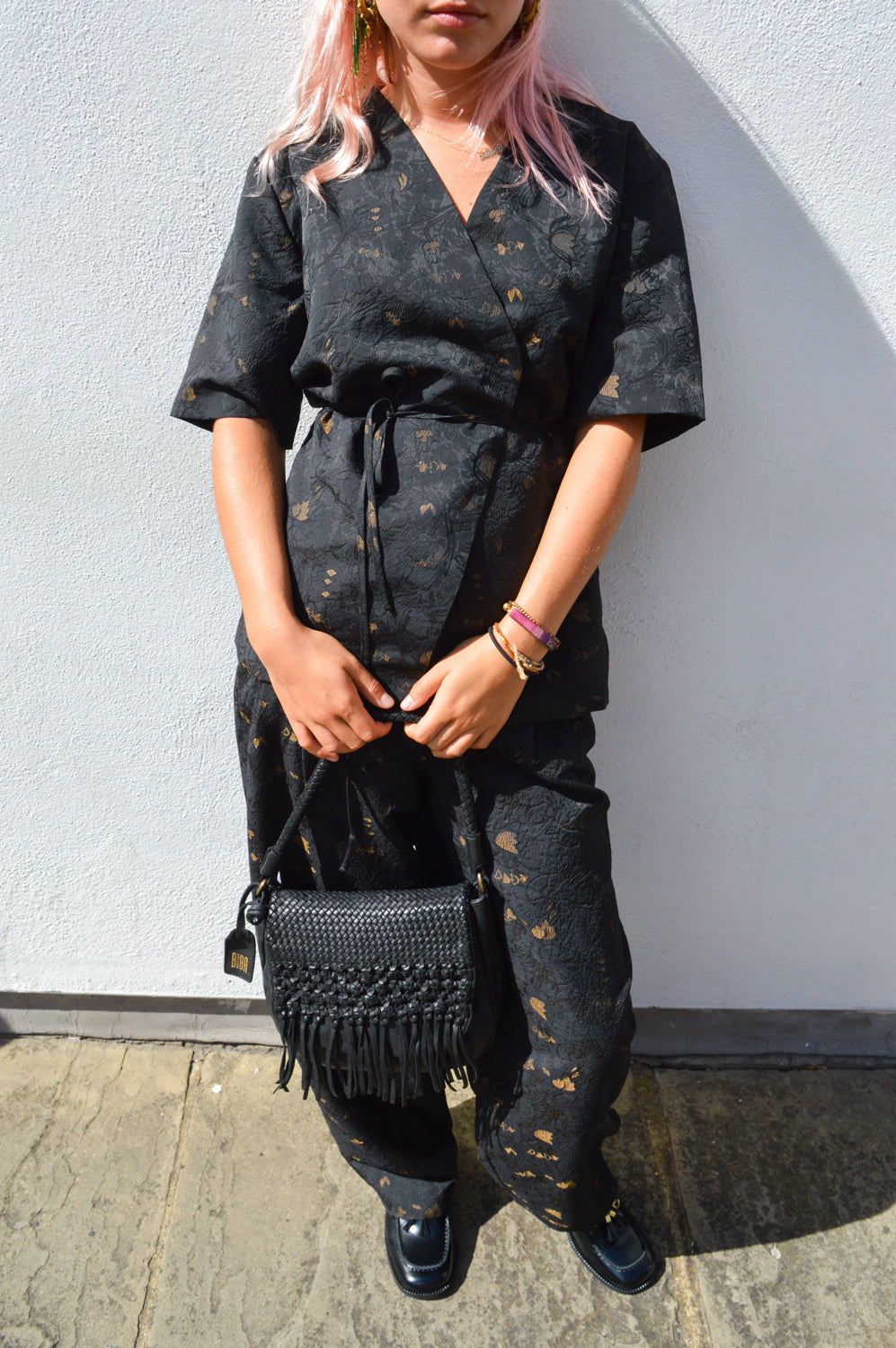 Object Lovia Jacquard Barrel Leg Trousers - The Mercantile London