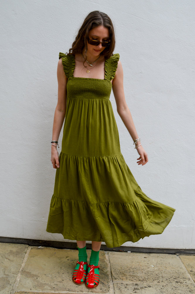 Nobody's Child Maya Green Midi Maxi Dress - The Mercantile London