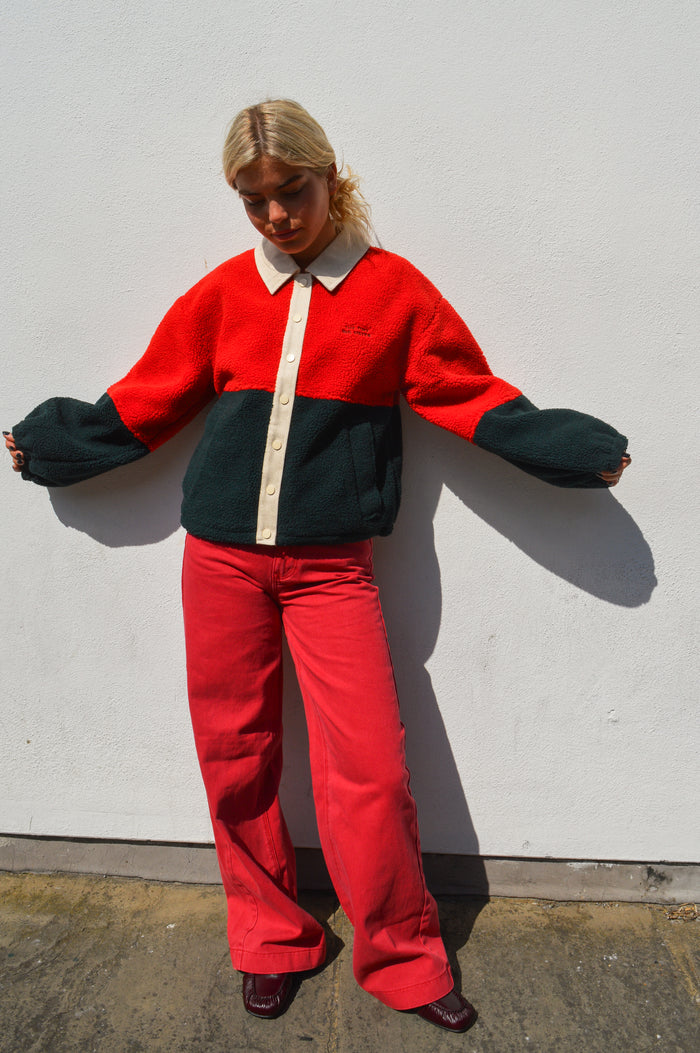 The Tiny Big Sister Dark Colour Block Sherpa Jacket