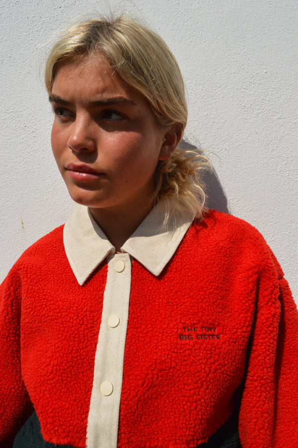 The Tiny Big Sister Dark Colour Block Sherpa Jacket