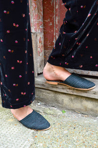Raffia Handmade Black Heeled Sandals - The Mercantile London