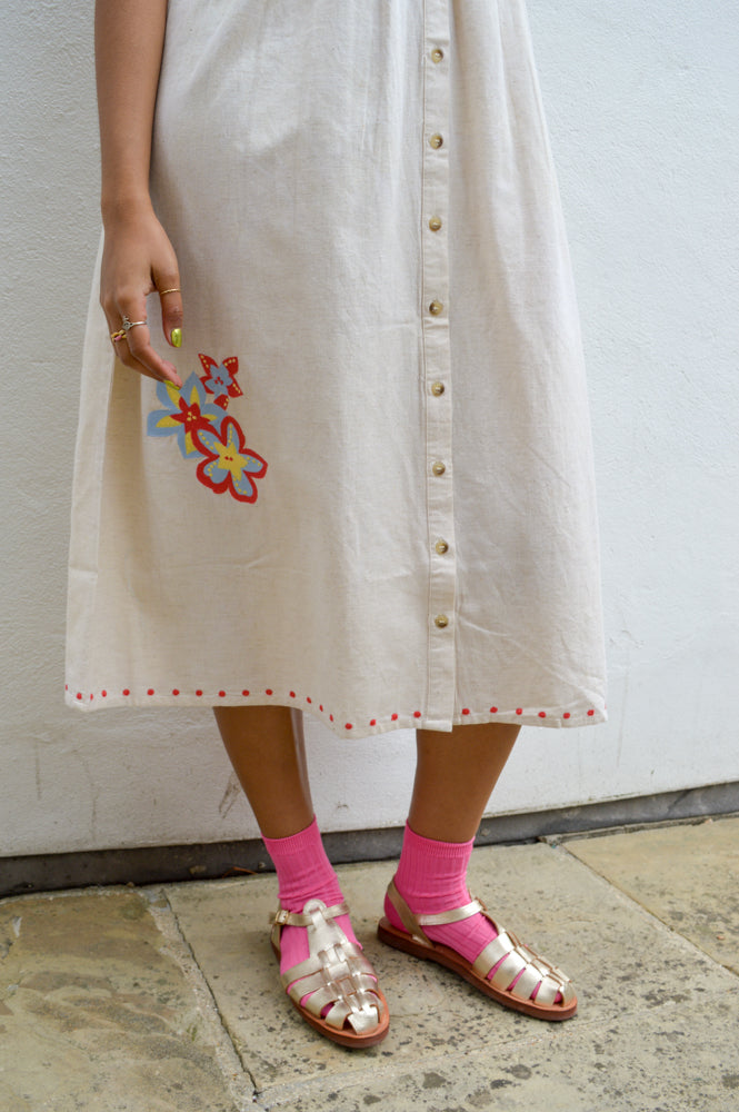 Native Youth Floral Embroidery Cream Dress - The Mercantile London