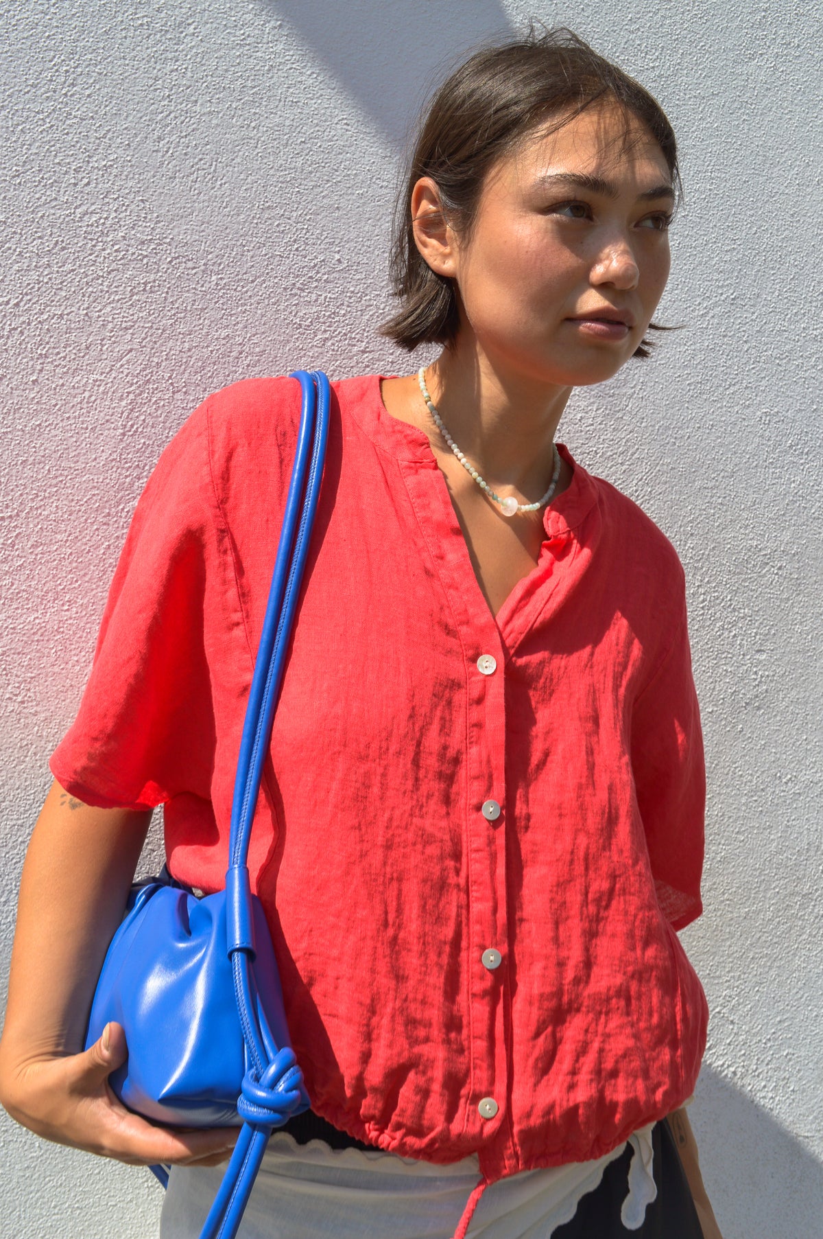 Linen & More Coral Button Down Blouse