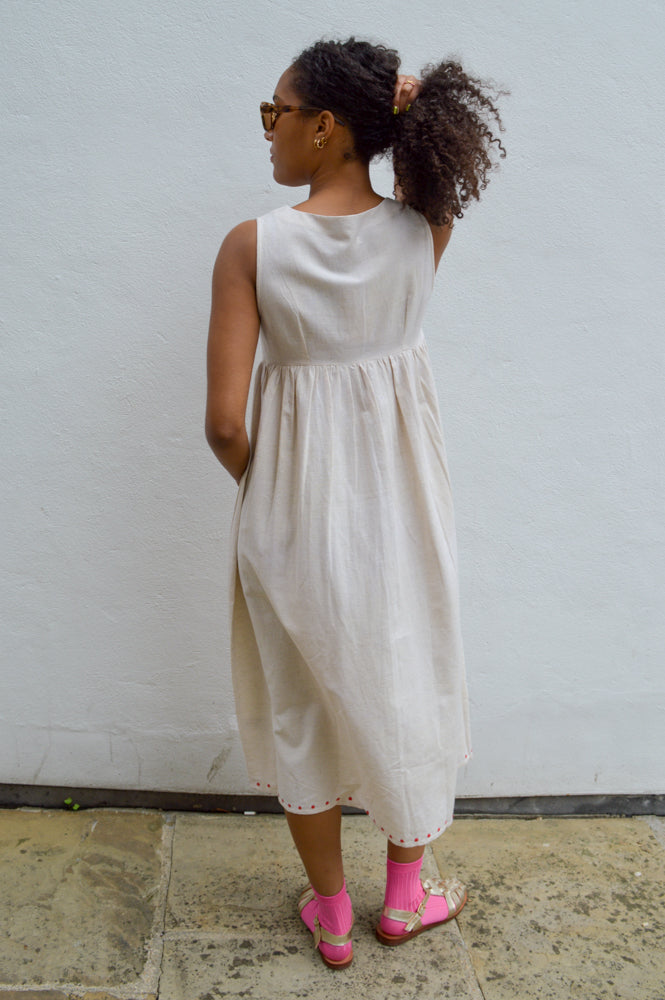 Native Youth Floral Embroidery Cream Dress - The Mercantile London