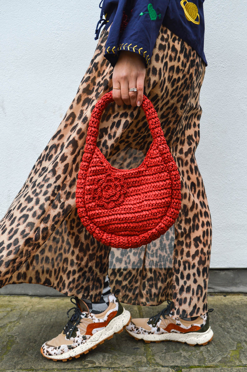 Damson Madder Straw Rosette Red Bag - The Mercantile London