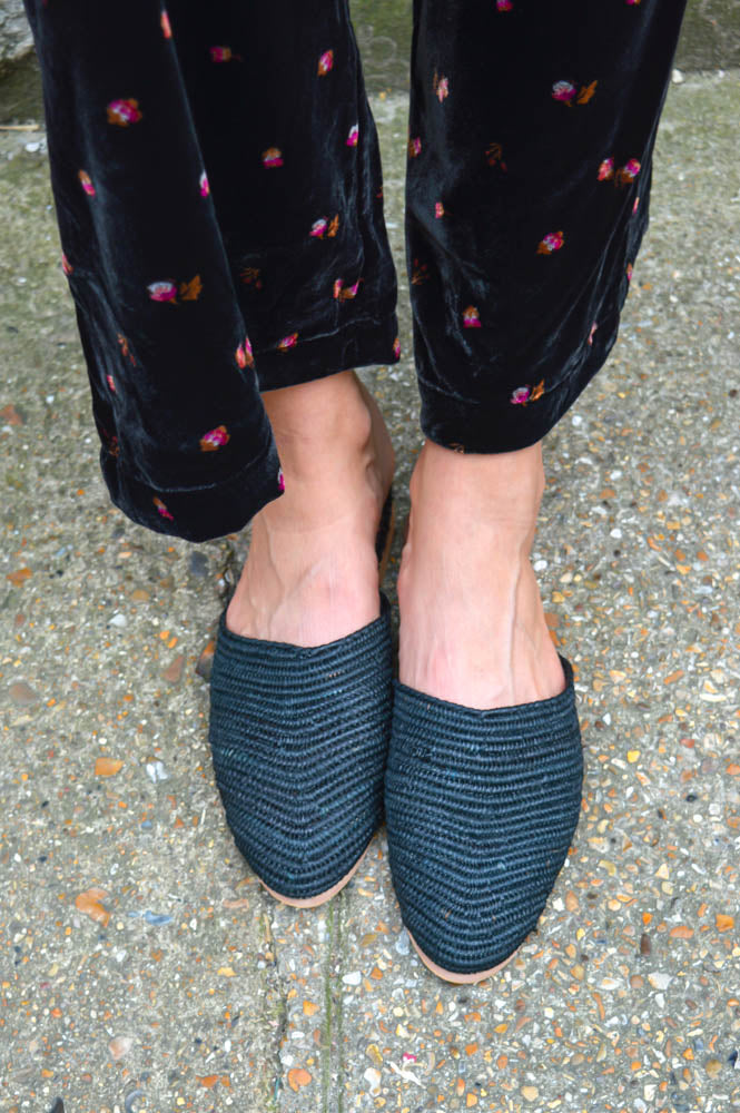Raffia Handmade Black Heeled Sandals - The Mercantile London