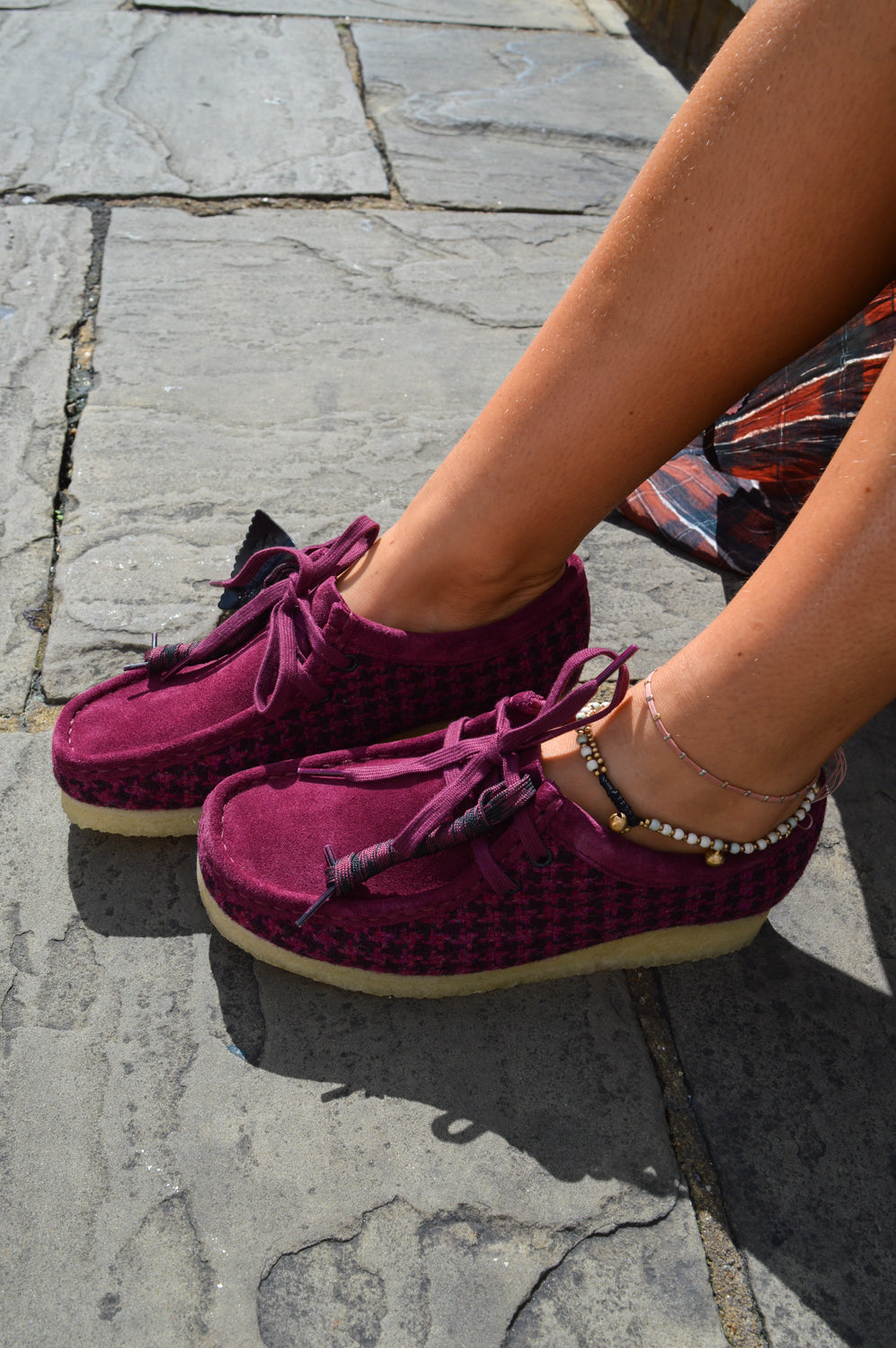 Clarks Plum Harris Tweed Wallabees - The Mercantile London