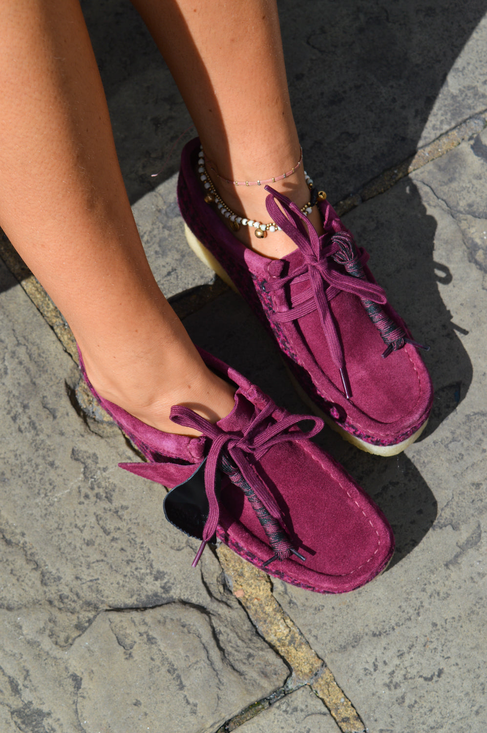 Clarks Plum Harris Tweed Wallabees - The Mercantile London