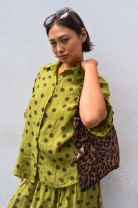 Linen & More Pistachio Polka Dot Blouse