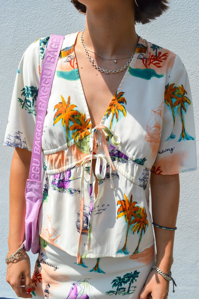 Object Dinah Sandshell Printed Bow Top - The Mercantile London